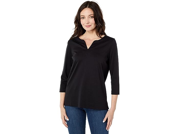(取寄) エルエルビーン レディース ピマ トップス スプリットネック チュニック 3/4 スリーブ L.L.Bean women Pima Tops Split-Neck Tunic 3/4 Sleeve Black