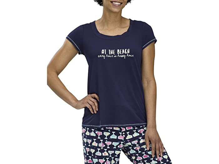 (取寄) ヒュー ウィメンズ ファッション スリープウェア パジャマ トップス HUE Womens Fashion Sleepwear Pajama Tops Medieval Blue - at the Beach