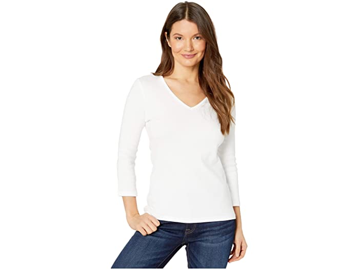 (取寄) リラ P レディース 1X1 リブ 3/4 スリーブ V-ネック トップ Lilla P women 1x1 Rib 3/4 Sleeve V-Neck Top White