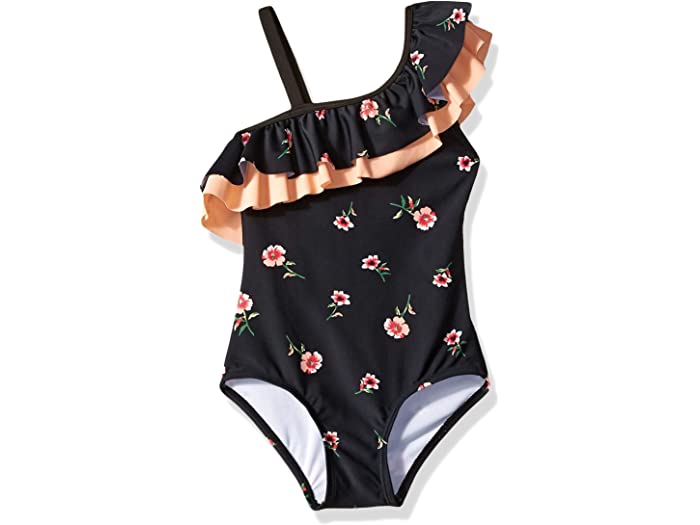 限定価格セール 取寄 カヌ サーフ モルガン フローラル ラッフル ワンショルダー ワンピース スイムスーツ リトル キッズ ビッグ Kanu Surf Morgan Floral Ruffle One Shoulder One Piece Swimsuit Little Kids Big Black