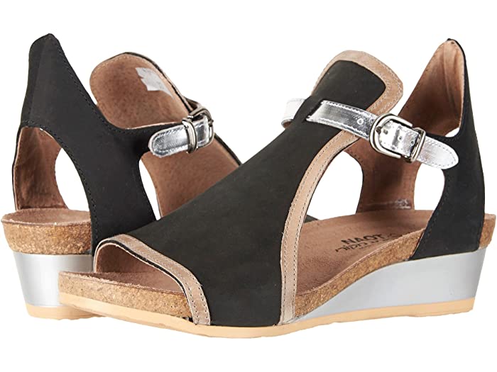 (取寄) ナオト レディース フィオナ Naot women Fiona Black Velvet Nubuck/Khaki Beige Leather/Silver Mirror Leather