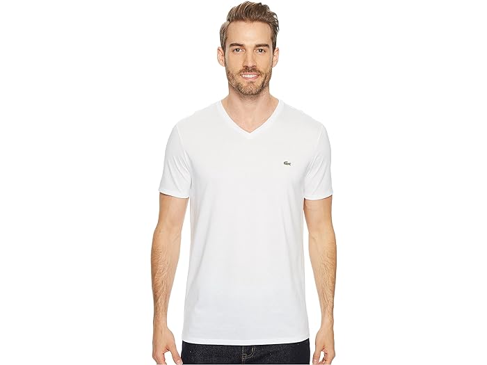 (取寄) ラコステ メンズ ショート スリーブ V-ネック ピマ ジャージ ティー Lacoste men Short Sleeve V-Neck Pima Jersey Tee White