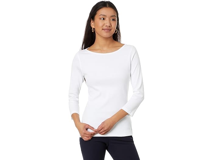 (取寄) リラ P レディース 1X1 リブ 3/4 スリーブ ボートネック トップ Lilla P women 1x1 Rib 3/4 Sleeve Boatneck Top White
