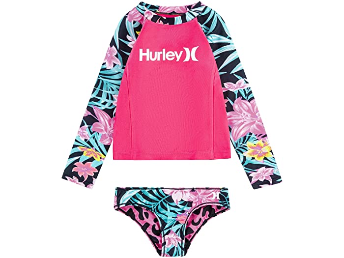 (取寄) ハーレー キッズ ガールズ Upf 50 ラッシュガード アンド ビキニ ボトム スイムスーツ セット (ビッグ キッズ) Hurley Kids girls UPF 50 Rashguard and Bikini Bottoms Swimsuit Set (Big Kids) Black