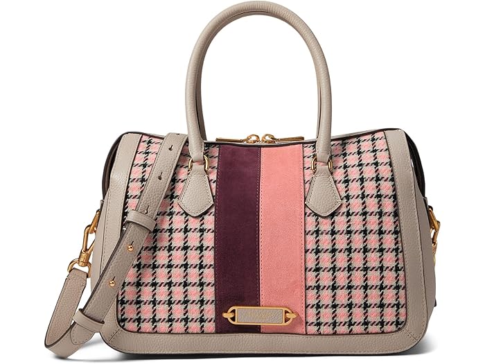 (取寄) ケイトスペード レディース グラマシー レーシング ストライプ プレイド ツイル ファブリック ミディアム サッチェル Kate Spade New York women Gramercy Racing Stripe Plaid Twill Fabric Medium Satchel Mushroom Multi