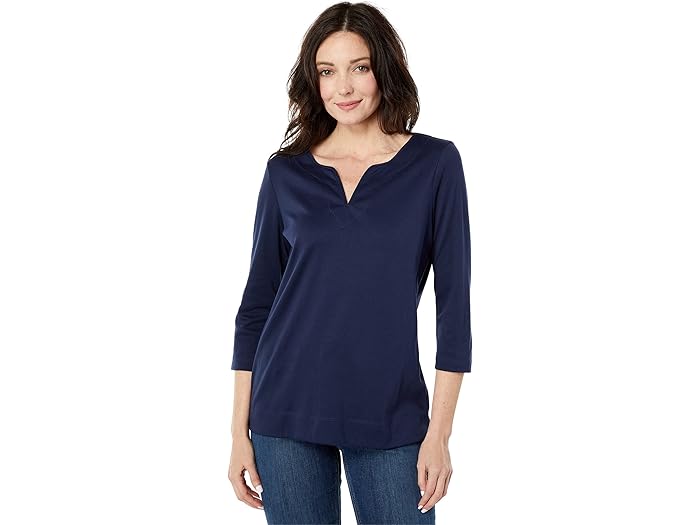 (取寄) エルエルビーン レディース ピマ トップス スプリットネック チュニック 3/4 スリーブ L.L.Bean women Pima Tops Split-Neck Tunic 3/4 Sleeve Raven Blue