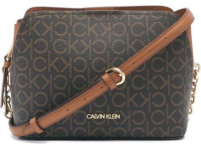 (取寄) カルバンクライン レディース ヘイリー シグニチャー トリプル コンパートメント チェイン クロスボディ Calvin Klein women Hailey Signature Triple Compartment Chain Crossbody Brown/Khaki/Caramel Linear