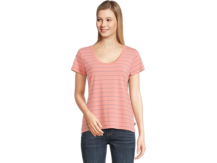 (取寄) エルエルビーン レディース ソフト ストレッチ スーピマ ティー スクープネック ショートスリーブ ストライプ L.L.Bean women Soft Stretch Supima Tee Scoopneck Short-Sleeve Stripe Dark Salmon/Bayside Blue