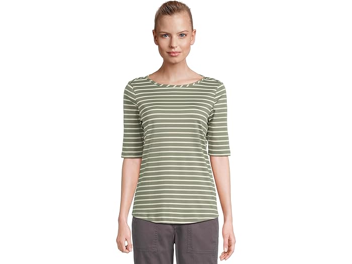 (取寄) エルエルビーン レディース ピマ コットン ティー ボートネック エルボー スリーブ ストライプ L.L.Bean women Pima Cotton Tee Boatneck Elbow Sleeve Stripe Sea Green/Sailcloth