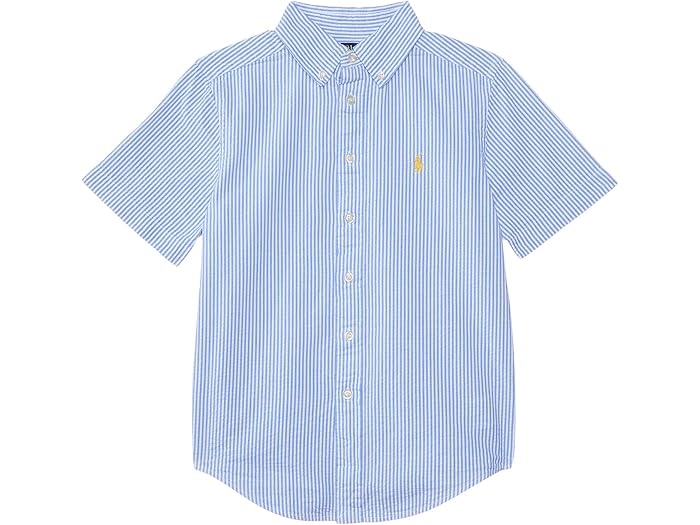 (取寄) ラルフローレン キッズ ボーイズ ストライプド シアサッカー ショートスリーブ シャツ (ビッグ キッド) Polo Ralph Lauren Kids boys Striped Seersucker Short-Sleeve Shirt (Big Kid) 2604A Blue/White