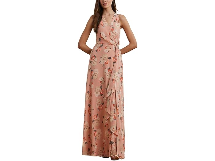 (取寄) ローレン ラルフローレン レディース フローラル フリルトリム ジョーゼット ガウン Lauren Ralph Lauren women Floral Ruffle-Trim Georgette Gown Pink Multi 1