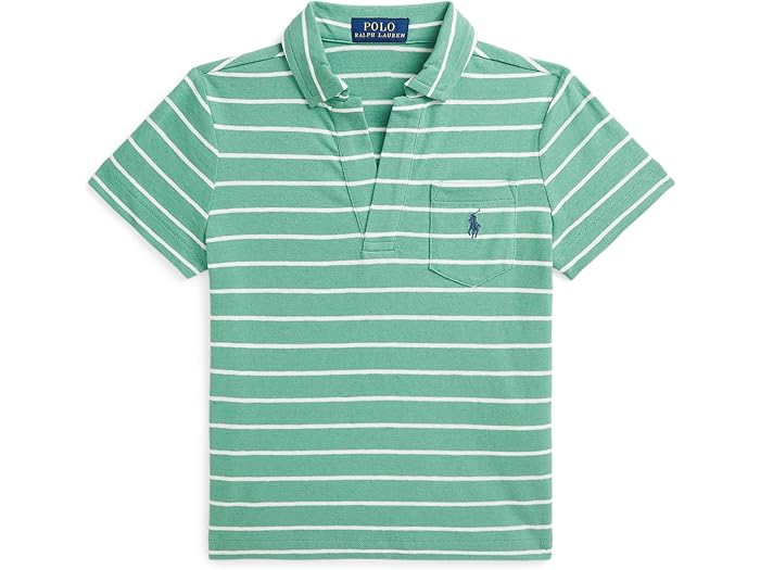 (取寄) ラルフローレン キッズ ボーイズ ストライプド コットン-リネン ポロ シャツ (トドラー/リトル キッド) Polo Ralph Lauren Kids boys Striped Cotton-linen Polo Shirt (Toddler/Little Kid) Haven Green/Deckwash White