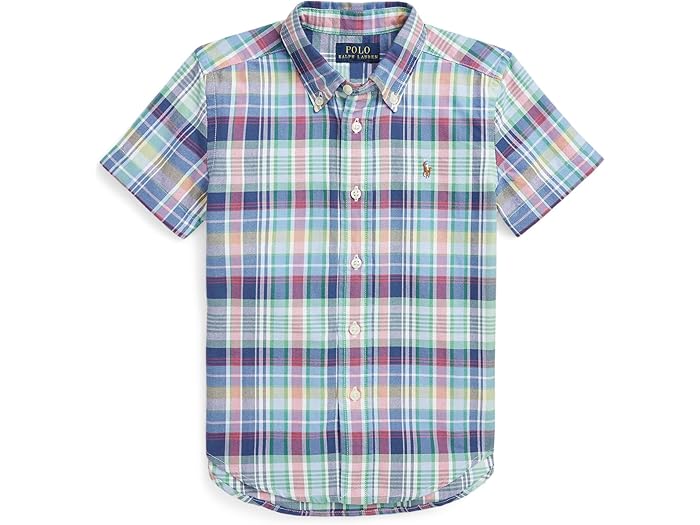 (取寄) ラルフローレン キッズ ボーイズ プレイド コットン オックスフォード ショート スリーブ シャツ (トドラー/リトル キッド) Polo Ralph Lauren Kids boys Plaid Cotton Oxford Short Sleeve Shirt (Toddler/Little Kid) Navy/Green Multi
