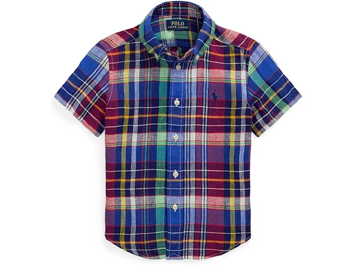 (取寄) ラルフローレン キッズ ボーイズ プレイド リネン ショート スリーブ シャツ (トドラー/リトル キッド) Polo Ralph Lauren Kids boys Plaid Linen Short Sleeve Shirt (Toddler/Little Kid) Navy/Red Multi