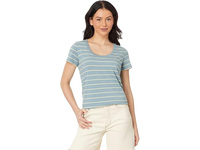 (取寄) エルエルビーン レディース ソフト ストレッチ スーピマ ティー スクープネック ショートスリーブ ストライプ L.L.Bean women Soft Stretch Supima Tee Scoopneck Short-Sleeve Stripe Cadet Blue/Lemon