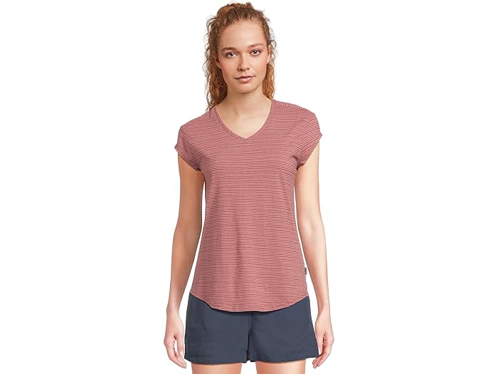 (取寄) ロイヤルロビンズ レディース ヴァケイショナー V-ネック ショート スリーブ Royal Robbins women Vacationer V-Neck Short Sleeve Wild Rhubarb Stripe