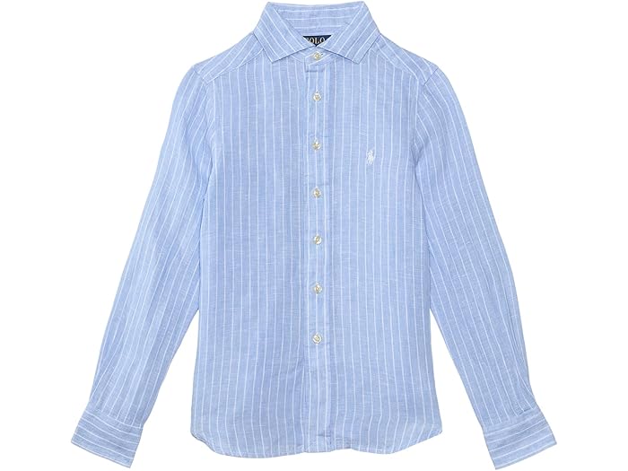 (取寄) ラルフローレン キッズ ボーイズ ストライプド リネン シャツ (トドラー/リトル キッド) Polo Ralph Lauren Kids boys Striped Linen Shirt (Toddler/Little Kid) B6749A Light Blue/White