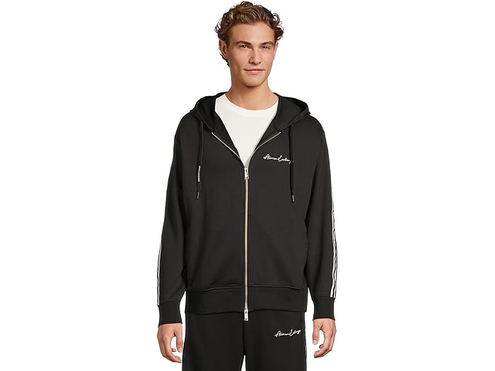 (取寄) アルマーニエクスチェンジ メンズ シグニチャー ロゴ ジップ アップ スウェットシャツ Armani Exchange men Signature Logo Zip Up Sweatshirt Black