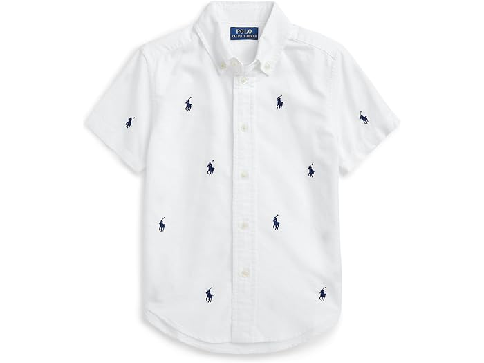 (取寄) ラルフローレン キッズ ボーイズ ポロ ポニー オックスフォード ショート スリーブ シャツ (トドラー/リトル キッド) Polo Ralph Lauren Kids boys Polo Pony Oxford Short Sleeve Shirt (Toddler/Little Kid) White/Navy