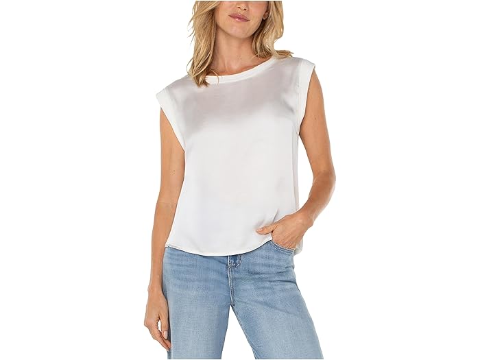(取寄) リバプールロサンゼルス レディース ピティート スリーブレス ウーブン トゥ ニット トップ Liverpool Los Angeles women Petite Sleeveless Woven to Knit Top Whipped Cream