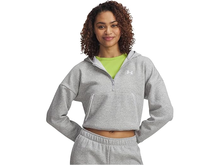 (取寄) アンダーアーマー レディース ライバル フリース パイプド 1/2 ジップ ブーディ Under Armour women Rival Fleece Piped 1/2 Zip Hoodie Mod Gray Light Heather/White