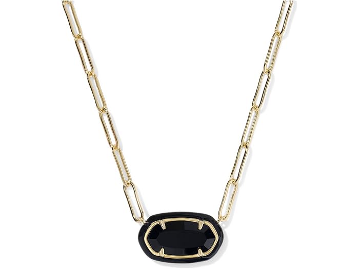 (取寄) ケンドラスコット レディース イライザ エナメル フレーム ペーパークリップ ネックレス Kendra Scott women Elisa Enamel Frame Paperclip Necklace Gold Black Agate