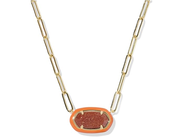 (取寄) ケンドラスコット レディース イライザ エナメル フレーム ペーパークリップ ネックレス Kendra Scott women Elisa Enamel Frame Paperclip Necklace Gold Orange Goldstone