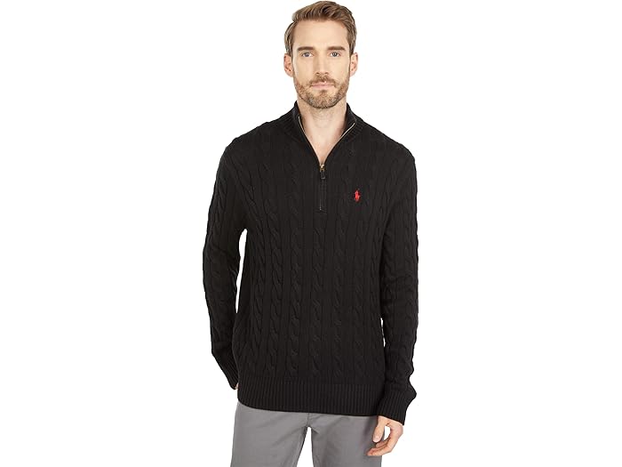 (取寄) ラルフローレン メンズ ロング スリーブ コットン ケーブル 1/2 ジップ Polo Ralph Lauren men Long Sleeve Cotton Cable 1/2 Zip Polo Black