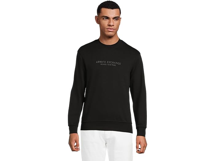 (取寄) アルマーニエクスチェンジ メンズ ミラノ / ニュー ヨーク ロゴ プルオーバー スウェットシャツ Armani Exchange men Milano/New York Logo Pullover Sweatshirt Black