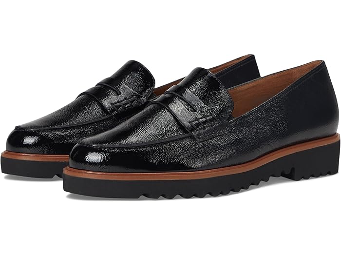 (取寄) ポールグリーン レディース カーメル ローファーズ Paul Green women Carmel Loafers Black Crinkled Patent