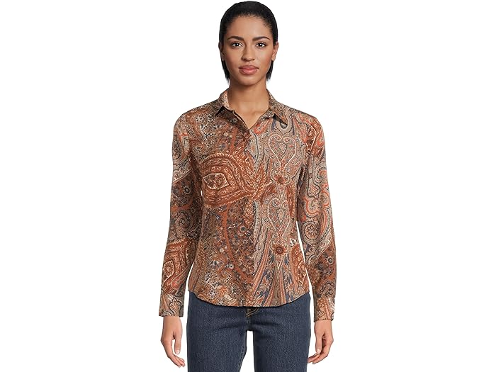 (取寄) ローレン ラルフローレン レディース ピティート クラシック フィット ペイズリー クレープ シャツ Lauren Ralph Lauren women Petite Classic Fit Paisley Crepe Shirt Cream Multi