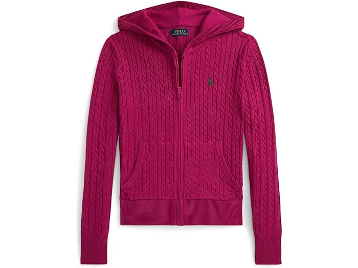 (取寄) ラルフローレン キッズ ガールズ ミニ-ケーブル コットン フル ジップ ブーディ (ビッグ キッド) Polo Ralph Lauren Kids girls Mini-Cable Cotton Full Zip Hoodie (Big Kid) Preppy Pink