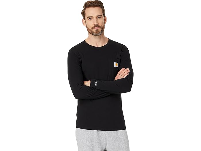 (取寄) カーハート メンズ フォース リラックスド-フィット フィット ミッドウエイト ロング スリーブ ポケット T-シャツ Carhartt men Force Relaxed Fit Midweight Long Sleeve Pocket T-Shirt Black