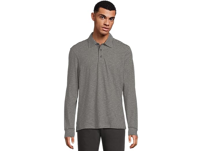 (取寄) ファリティ メンズ ロング スリーブ サンウォッシュド T-シャツ ポロ Faherty men Long Sleeve Sunwashed T-Shirt Polo Charcoal Grey Stripe