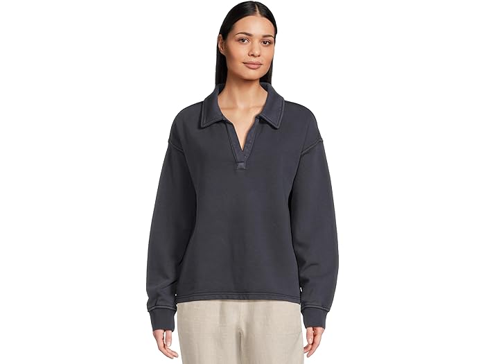 (取寄) エルエルビーン レディース サンウォッシュド スウェットシャツ ポロ L.L.Bean women Sunwashed Sweatshirt Splitneck Polo Classic Navy