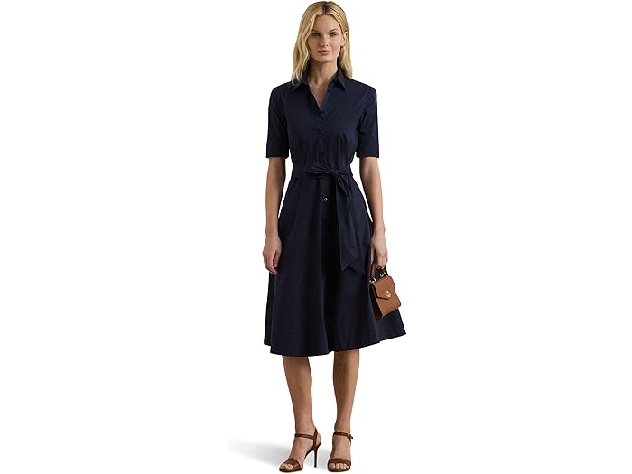 (取寄) ローレン ラルフローレン レディース ベルテッド コットンブレンド シャツドレス Lauren Ralph Lauren women Belted Cotton-Blend Shirtdress Lauren Navy