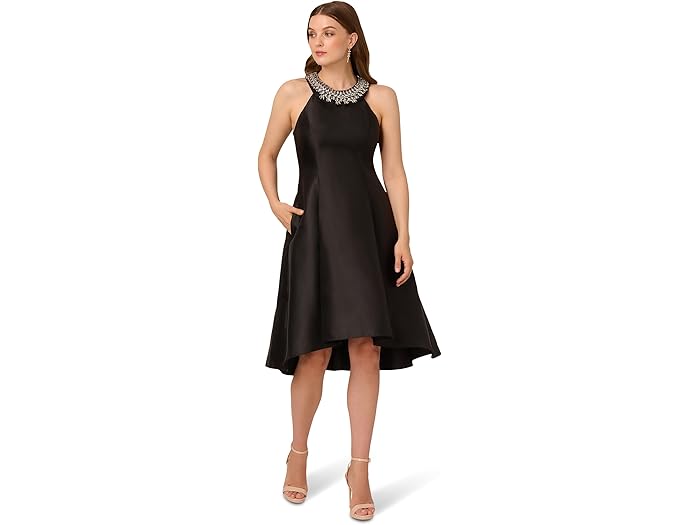 (取寄) アドリアナ パぺル レディース ビーデッド ミカド ミディ ドレス Adrianna Papell women Beaded Mikado Midi Dress Black
