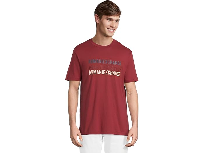 (取寄) アルマーニエクスチェンジ メンズ マルチ ロゴ T-シャツ Armani Exchange men Multi Logo T-shirt Pomegranate