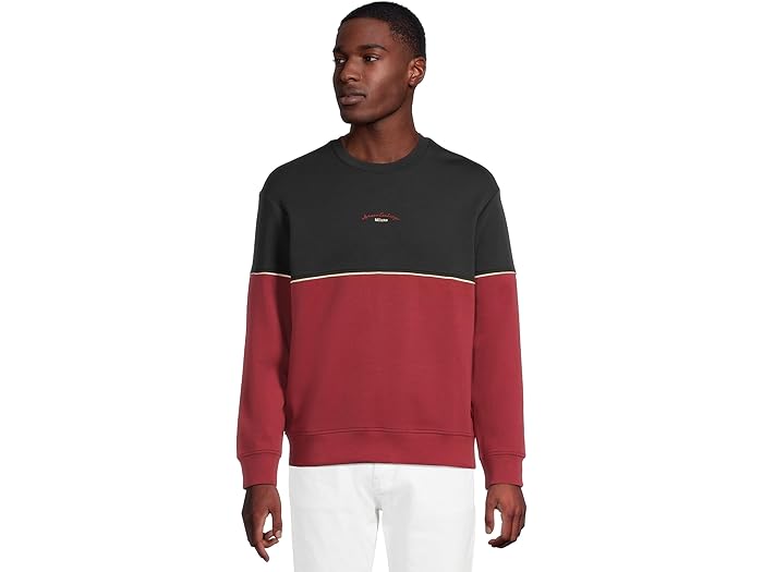 (取寄) アルマーニエクスチェンジ メンズ スクリプト ロゴ プルオーバー カラーブロック スウェットシャツ Armani Exchange men Script Logo Pullover Colorblock Sweatshirt Deep Navy/Pomegranat
