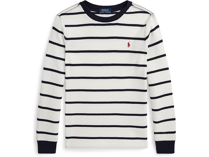 (取寄) ラルフローレン キッズ ボーイズ ストライプド ワッフル コットン ロング スリーブ ティー (トドラー/リトル キッド) Polo Ralph Lauren Kids boys Striped Waffle Cotton Long Sleeve Tee (Toddler/Little Kid) Trophy Cream/Rl Navy