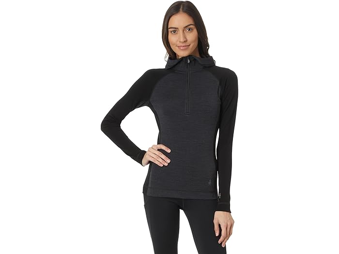 (取寄) スマートウール レディース クラシック サーマル メリノ ベース レイヤー 1/2 ジップ ブーディ Smartwool women Classic Thermal Merino Base Layer 1/2 Zip Hoodie Black-Charcoal Heather