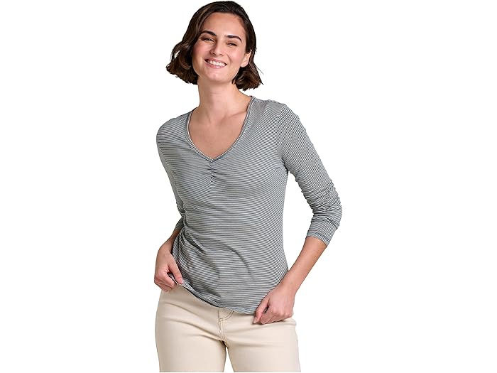 (取寄) トードアンドコー レディース ロゼ ロング スリーブ ティー Toad&Co women Rose Long Sleeve Tee Oatmeal Micro Stripe