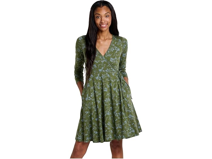 (取寄) トードアンドコー レディース フリージア ラップ ロング スリーブ ドレス Toad&Co women Freesia Wrap Long Sleeve Dress Chive Sketch Print