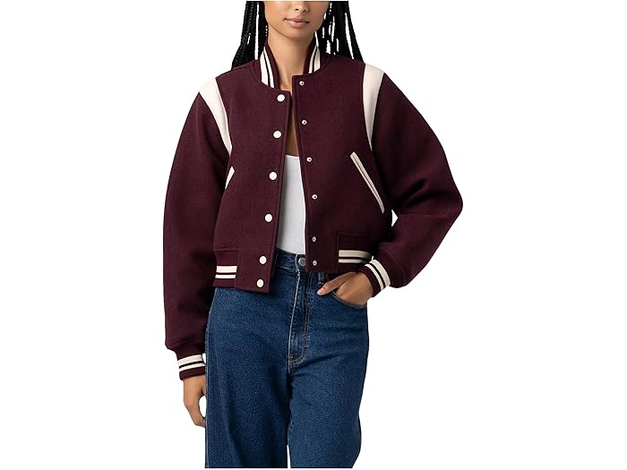 (取寄) ブランクニューヨーク レディース ウーブン バーシティ ボンバー ジャケット Blank NYC women Woven Varsity Bomber Jacket Wine