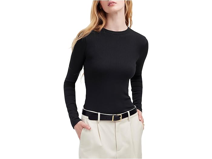 (取寄) メイドウェル レディース モーダル リブ ロング スリーブ クルーネック Madewell women Modal Rib Long Sleeve Crewneck Jet Black