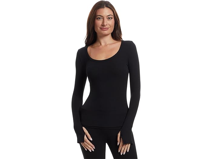 (取寄) ベアフットドリームス レディース ウルトラ ソフト リブ ロング スリーブ ティー Barefoot Dreams women Ultra Soft Rib Long Sleeve Tee Black