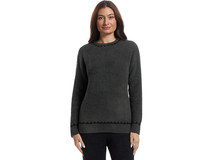 (取寄) ベアフットドリームス レディース コージーシック リブド セーター ウィズ ブランケット ステッチ Barefoot Dreams women Cozychic Ribbed Sweater With Blanket Stitch Dark Moss