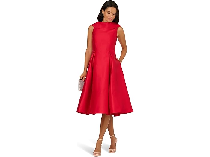 (取寄) アドリアナ パぺル レディース ロール ネック ミカド ドレス Adrianna Papell women Roll Neck Mikado Dress Red