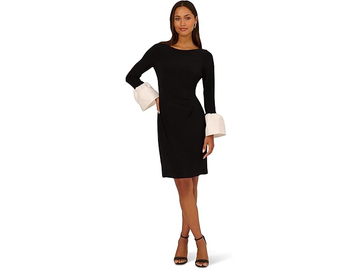 (取寄) アドリアナ パぺル レディース ショート ドレス ウィズ カフ ディテール Adrianna Papell women Short Dress With Cuff Detail Black