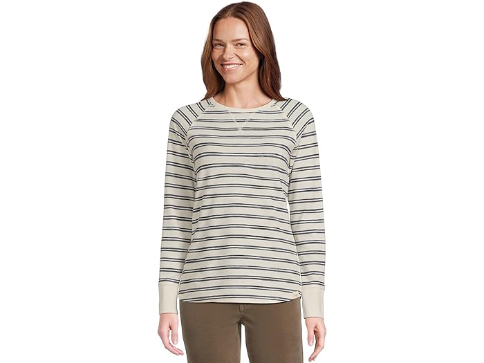 (取寄) エルエルビーン レディース アンシュリンカブル ティー ロング スリーブ クルー ネック ストライプ L.L.Bean women Unshrinkable Mini-Waffle Tee Long Sleeve Crew Neck Stripe Cream Painterly Stripe